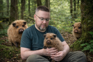 Allan Hunter with a haglet during field observations with the Haggis Guardian Institute of Study.